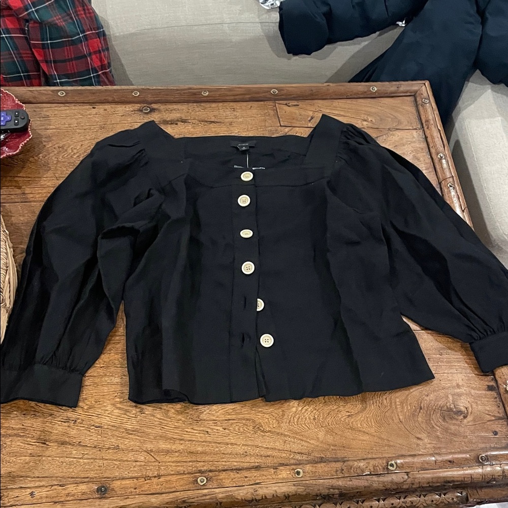 J. Crew Black Square-Neck Button Front Blouse